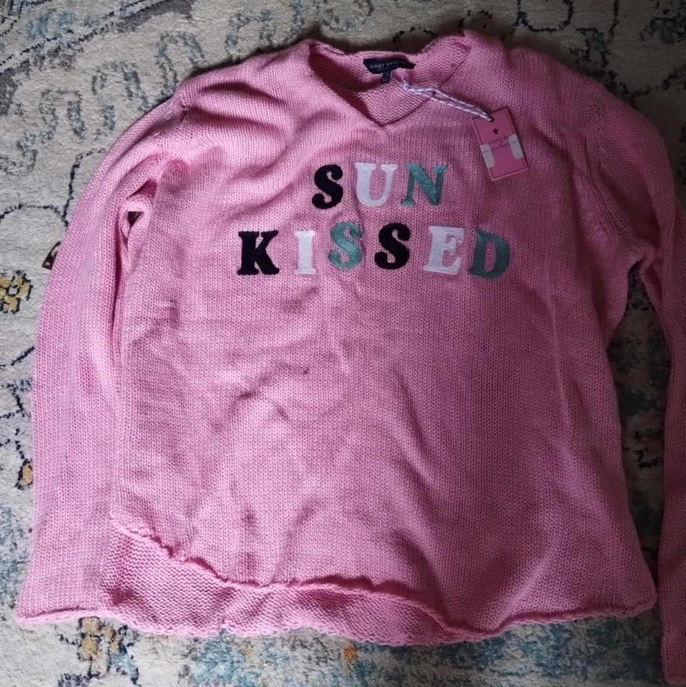 Simply southern woven pink beach sun kissed sweater large xl